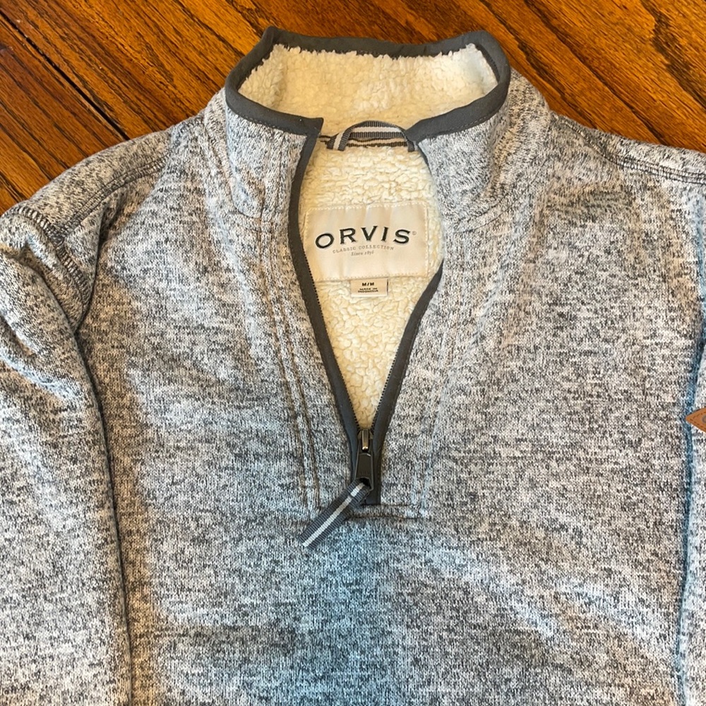 Orvis Sherpa Fleece Lined 1/4 zip Gray Pullover